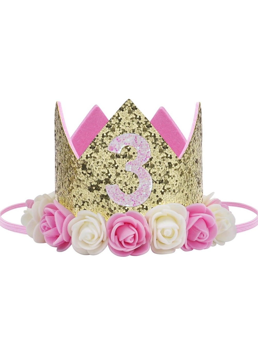Sweet Wink Gold Glitter Flower Crown 3rd Birthday Headband Photoshoot NIB $20